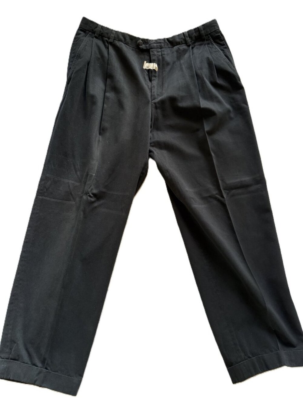 Vintage Jhane Barnes Black Cotton Pleated Cuffed Pants, Mens Size 36 x 32